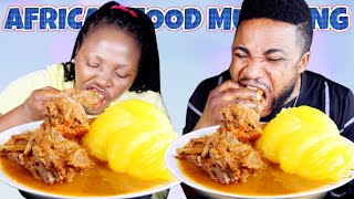 HILARIOUS SPEED EATING CHALLENGE | STARCH FUFU WITH ASSORTED MEAT PEPPER SOUP | MUKBANG