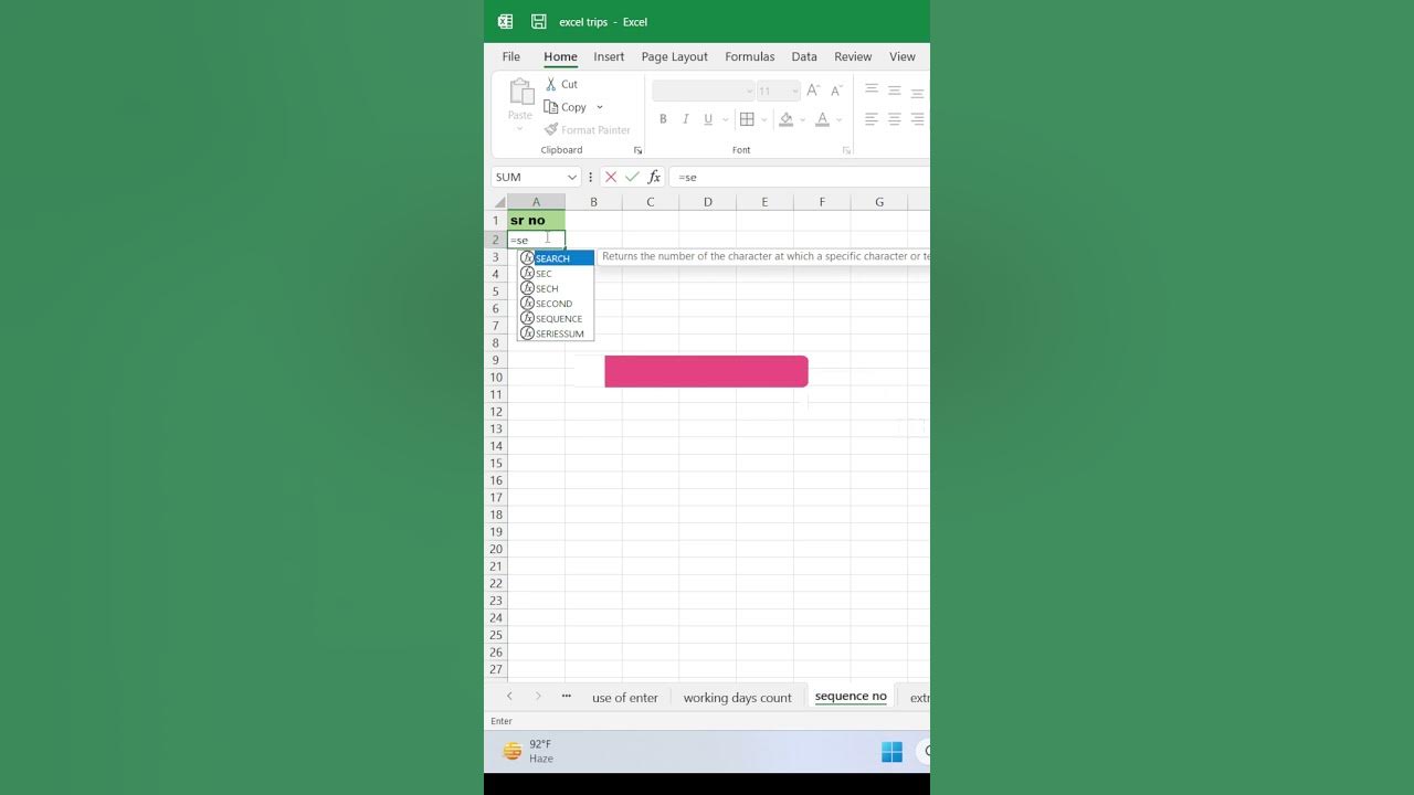 Sequence formula in excel automatic number in excel youtube