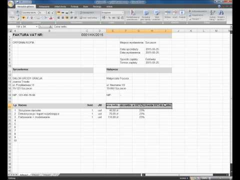 MS Excel - 5 - Faktura VAT - przykład uproszczony