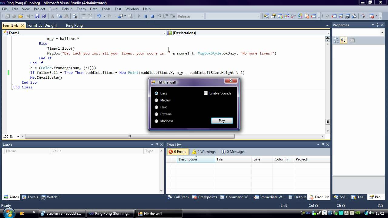 Visual basic game - YouTube