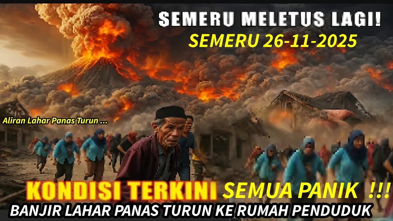 SEMERU MELETUS LAGI HARI INI, BANJIR LAHAR SEMERU TURUN KE RUMAH PENDUDUK ,Kondisi Semeru 26/11/2025