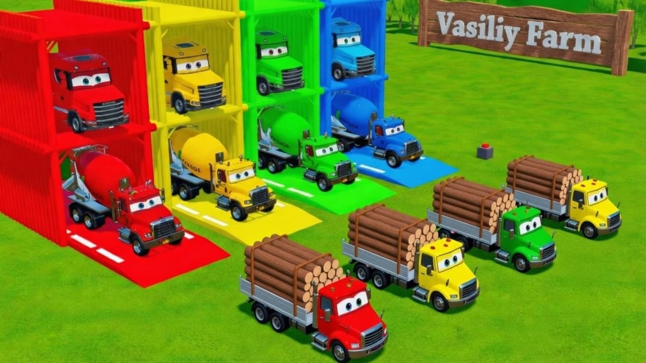 Garage with Colors - ALL MIXER TRUCK WITH DOUBLE FLATBED TRAILER TRUCK, MAN, SCANIA, LIZARD