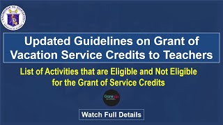 Updated Guidelines on Grant of Vacation Service Credits to Teachers