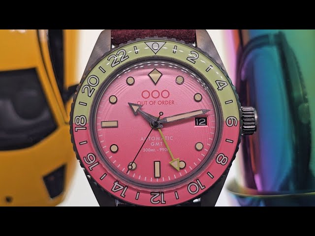Montre Automatique Out Of Order PALOMA GMT - Boîtier Acier 40mm, Cadran Rose, Bracelet Maill - Neuf Avec étiquettes