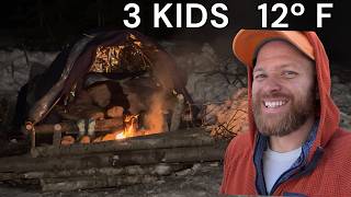 Winter Survival Super Shelter Camping with 3 Kids 12ºF