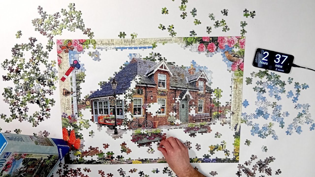 #84 Railway Cottage Puzzle Time Lapse, Ravensburger 1000 piece. - YouTube