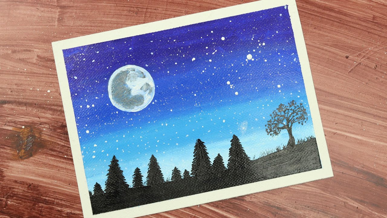 How to Paint a Night Sky with Acrylic Colors / Easy and Simple Acrylic