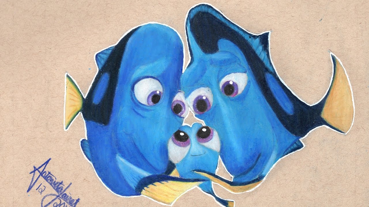 Drawing baby Dory and family Finding Dory Timelapse with Colored Pencils An...