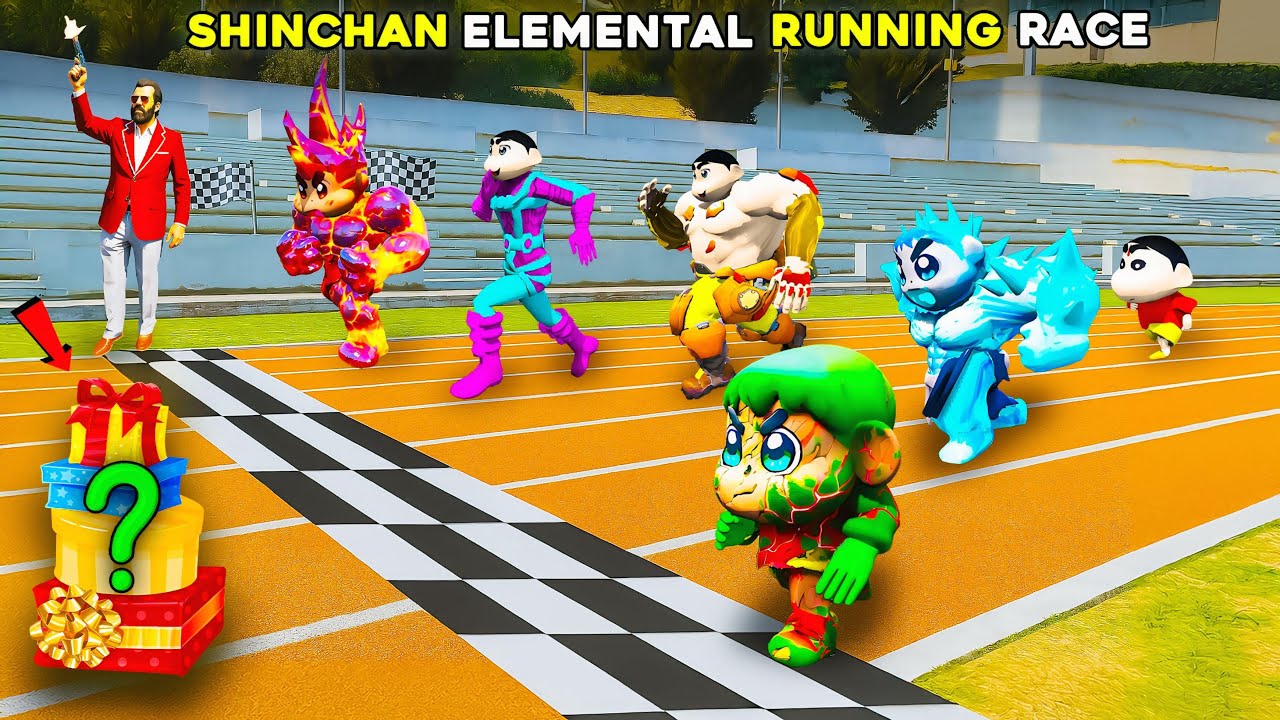 Elemental Shinchans🤣RUNNING RACE 🏃‍♂️🏃‍♀️ Full Fun In GTA5 #bommalu #gta5telugu