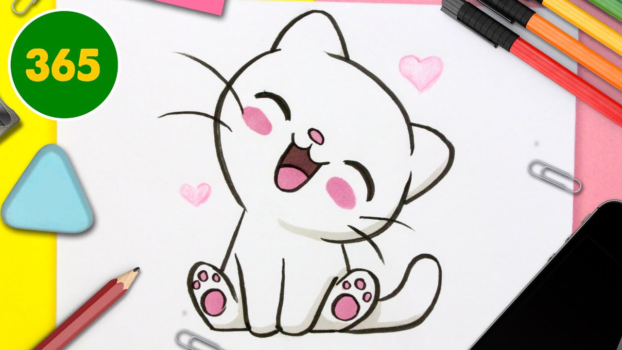 HOW TO DRAW A CUTE CAT KAWAII - How to draw animals - YouTube