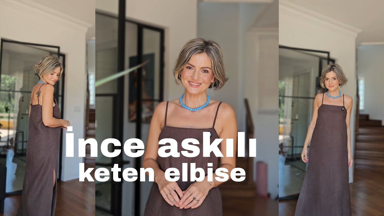 İnce Askılı Keten Elbise