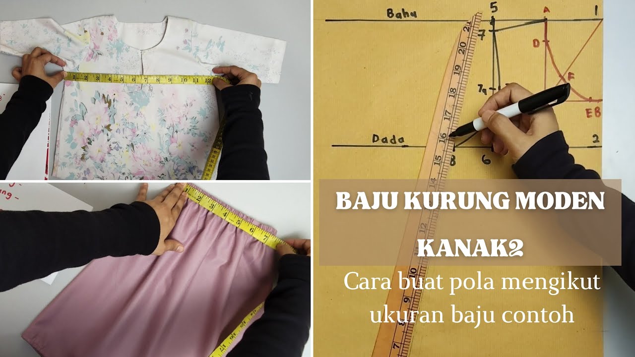Cara buat pola menggunakan ukuran baju contoh | baju kurung moden kanak-kanak 