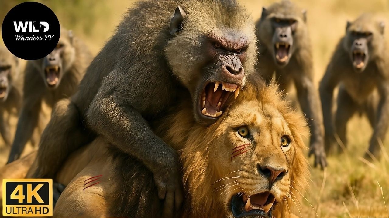 Quênia: O Confronto Tenso entre um Bando de Babuínos e Leões #animaisselvagens | Wild Wonders
