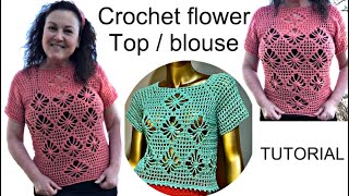 Crochet flower top tutorial | crochet floral lace stitch | crochet mesh top |  @shyler_crochets ​