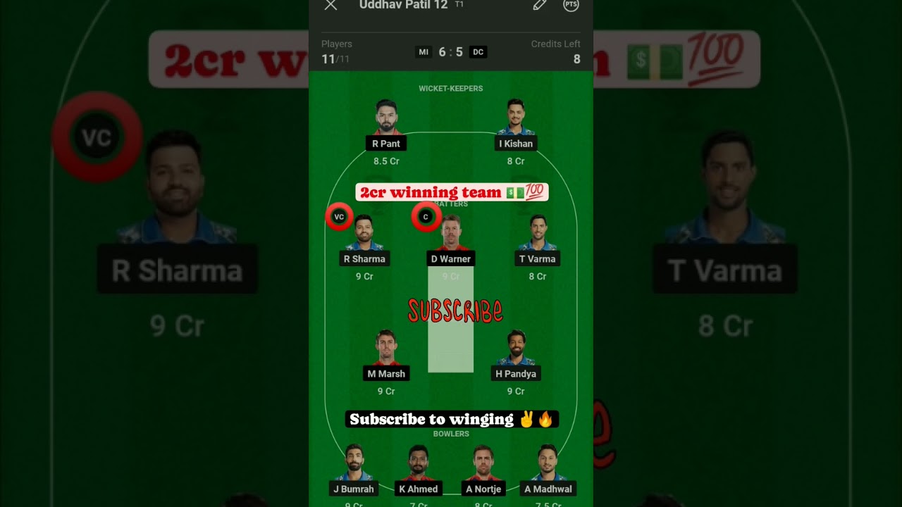 MI vs DC Dream11 PPrediction | Dream 11 Team of 1crPredictionh | MUM vs DC🔥