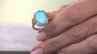 14K Gold Sleeping Beauty Turquoise Doublet and Diamond Ring with Jennifer Coffey