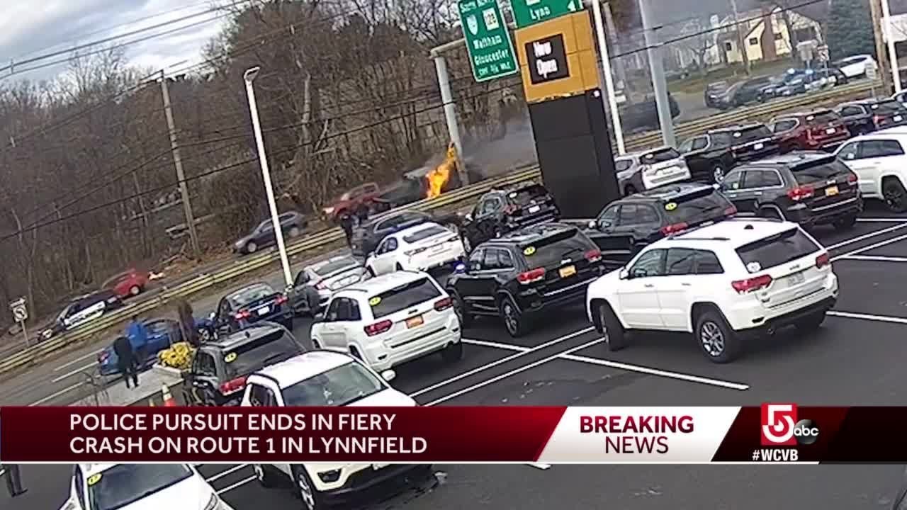 Police pursuit ends in violent, fiery crash - YouTube