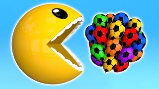 3D Pacman Eat A Lot Of Rainbow Soccer Ball Balloon And Cannon With Learning Colors For Kids