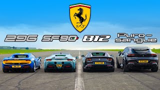 Ferrari Purosangue v 812 v SF90 v 296 GTB: DRAG RACE