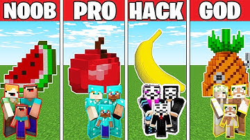 Minecraft: FAMILY FRUIT HOUSE BUILD CHALLENGE - NOOB vs PRO vs HACKER vs GOD in Minecraft /Animation