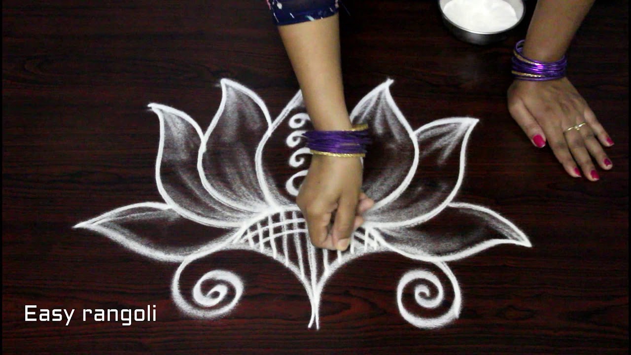 Freehand lotus kolam designs  easy rangoli designs with out dots simple muggulu latest rangoli