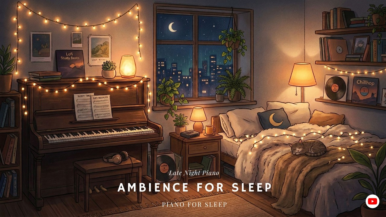Late Night Piano in My Room at Midnight • Cozy Studio Apartment Ambience for Sleep
