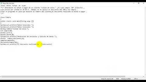 Ejemplo de clase en java de compra usando bloc de notas