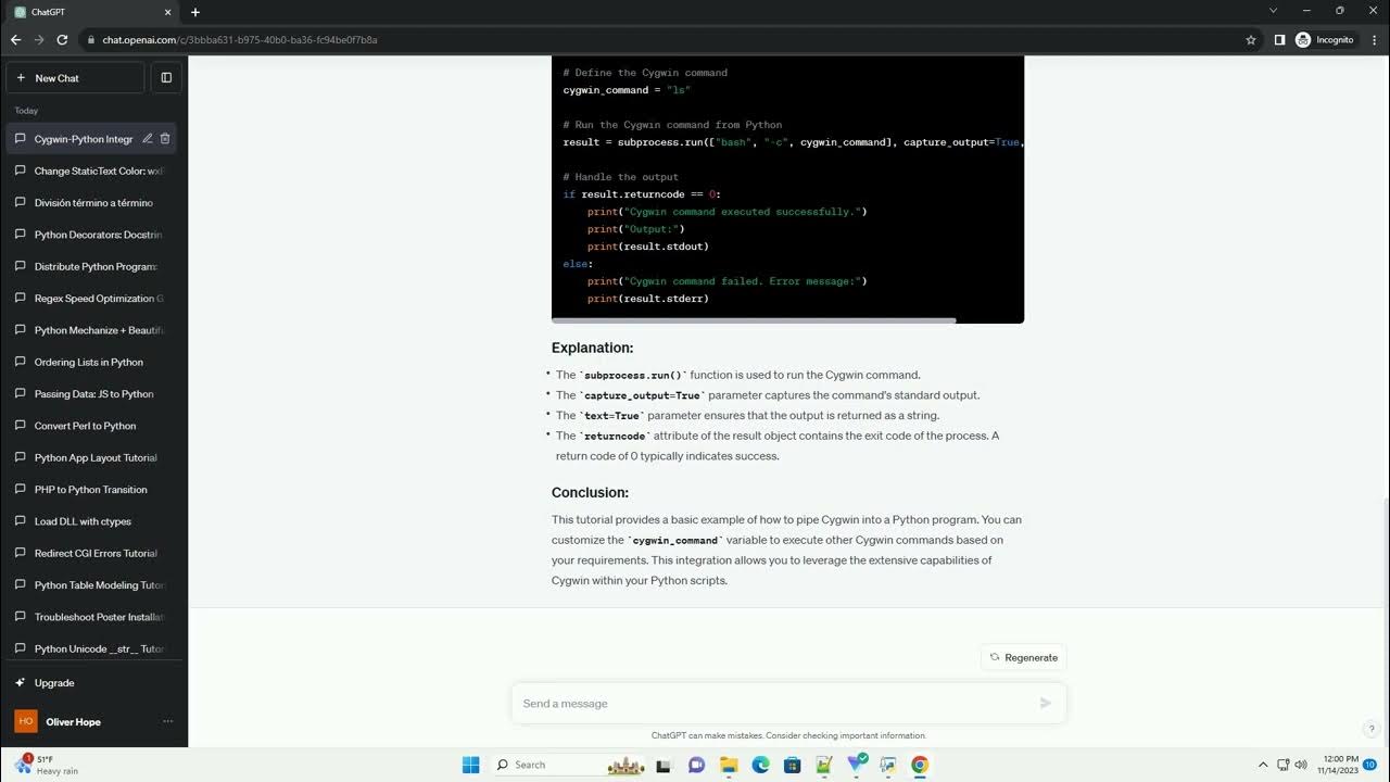 Piping Cygwin into a Python program - YouTube