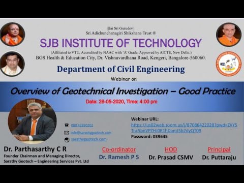 Webinar on Overview of Geotechnical Investigation - Good Practice | 26 - 05 - 2020 | SJBIT
