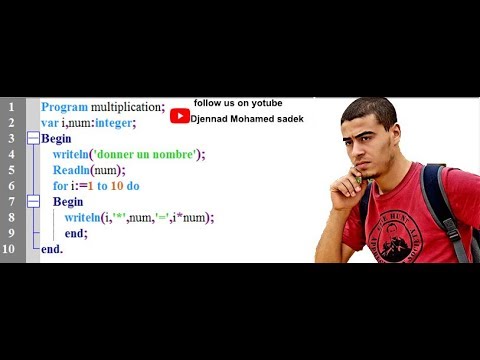 عمل جدول الضرب بالستخدام لغة البرمجة باسكال 
