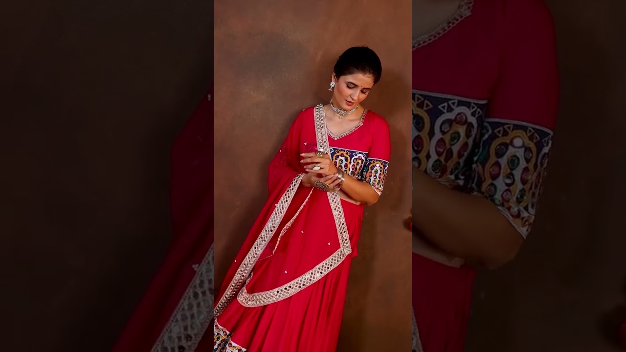 Dark Pink Embroidered Mirror Work Lehenga – Kutchi Design, 4 Meter Flair