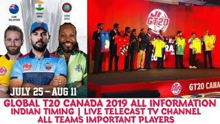 GT20 Canada 2019: GT20 2019 All Information Live Telecast | Schedule | Timing | Global T20 Canada |