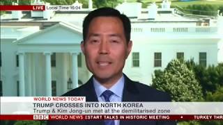 U.s. institute of peace senior expert frank aum spoke with bbc world
news about president trump’s meeting kim jong un at the korean
demilitarized zone a...