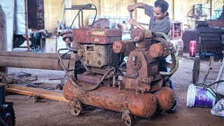 Restoration Air Compressor Diesel Old, Rusty Super Big