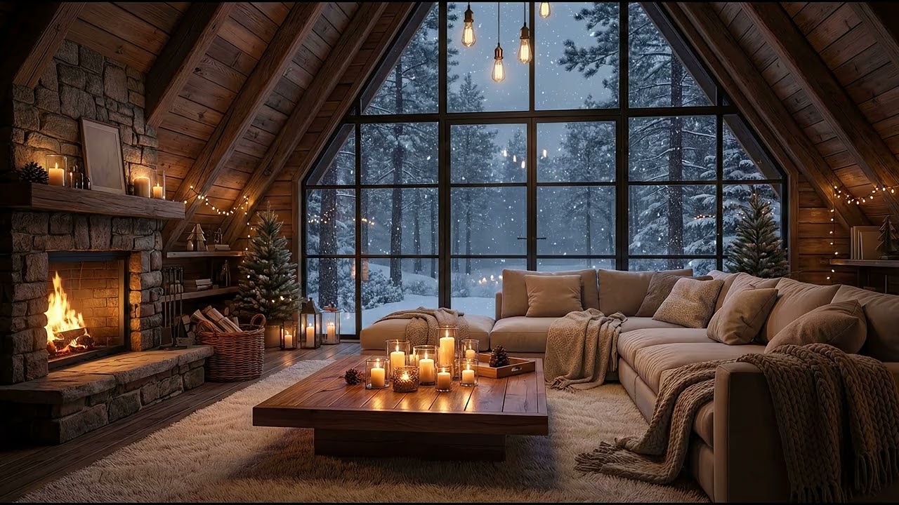 You’re Sitting by a Cozy Fireplace as Snow Falls Outside 🔥❄️ 4K Ambience