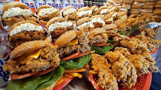 Giant fried chicken thighs! Amazing American Style Big Chicken Burger \/ Korean street food