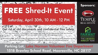 FREE "Shred-It" Document Shredding Event in Mooresville, NC on Saturday, 4/23/22
