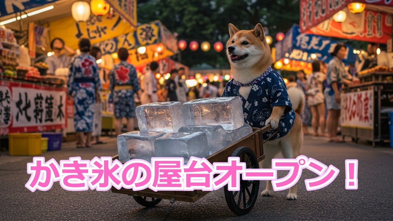 柴ちゃんが地元の夏祭りでカキ氷屋を出店しました。 #ai #aiクッキング #ai生成