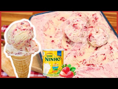 SORVETE DE NINHO COM MORANGO I MUITO CREMOSO E FÁCIL I Receitas de Pai