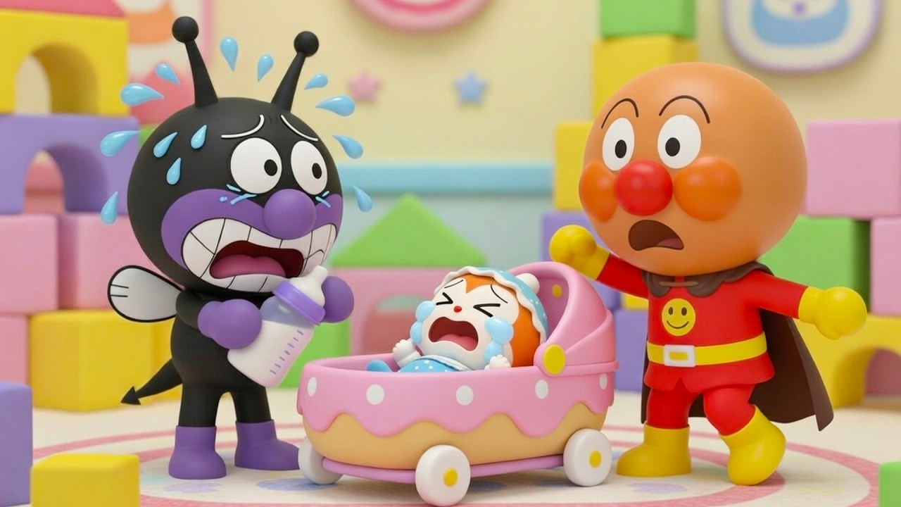 キンちゃんが泣いちゃった｜アンパンマンとばいきんまんといっしょに赤ちゃんのおせわ｜アンパンマンおもちゃストーリー＆きょうりゅう