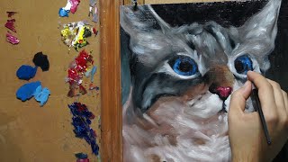 PINTURA al óleo GATO detallado TUTORIAL COMPLETO