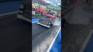 Murder Nova doing a burnout in his twin turbo 55 Chevy Lil Gangsta ride at Outlaw Syndicate