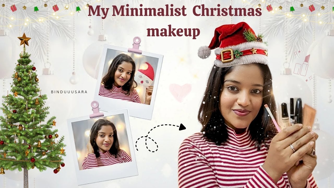 🎄✨ My Minimalist Christmas Makeup Look | Easy Festive Glam | BINDUUUSARA 🎅