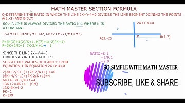 !DETERMINE THE RATIO IN WHICH LINE 2x+y-4=0 DIVIDES THE LINE SEGMENT JOINING POINT A(2,-2) & B(3,7)!