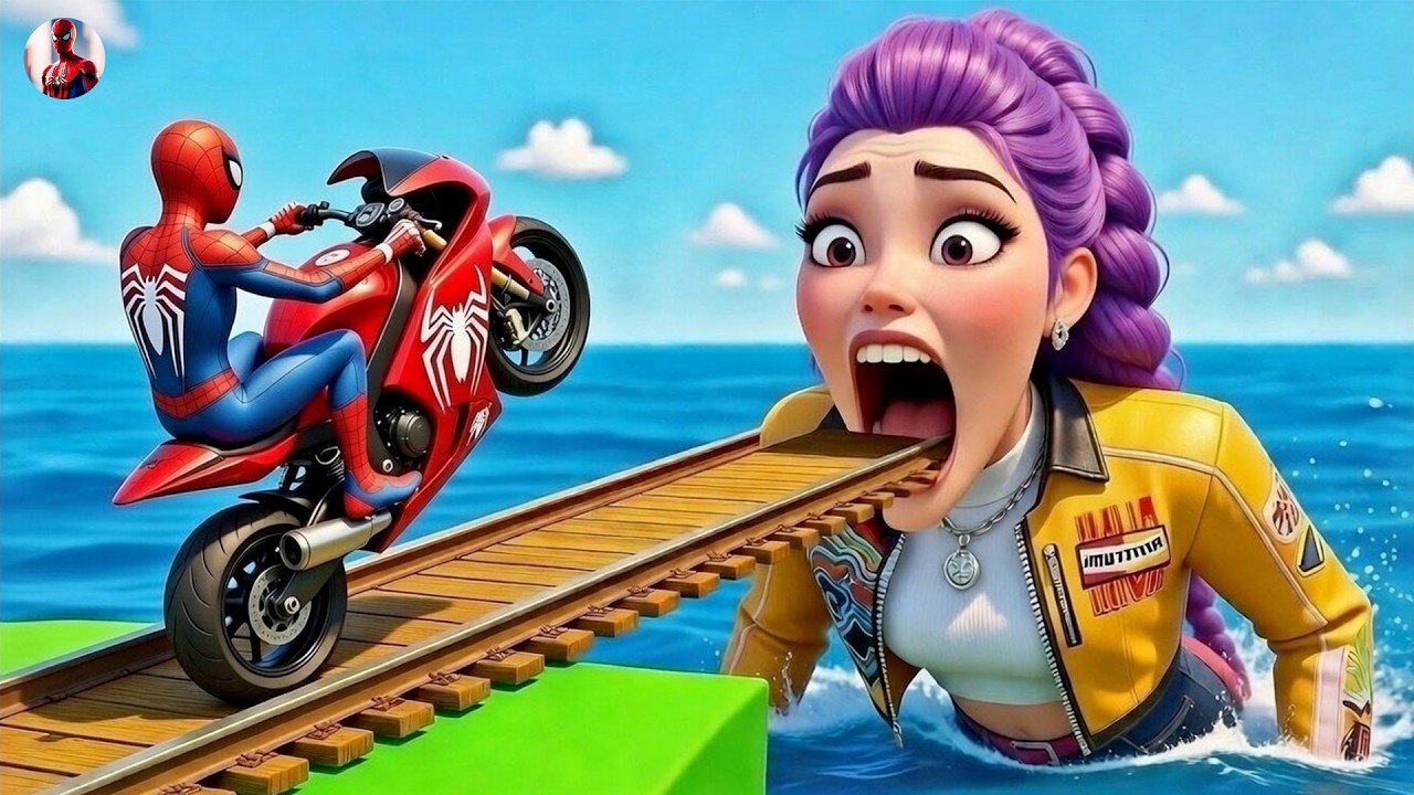 SPIDER MAN against Rumi on Motorcycle in RAINBOW SPIDERS BRIDGE - GTA MULTIVERSE???