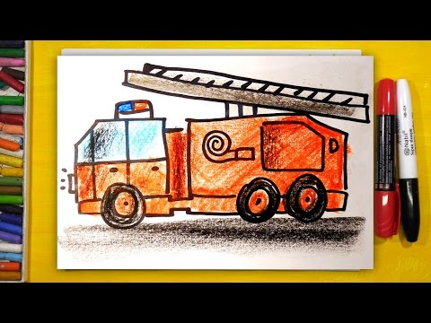Как нарисовать ПОЖАРНУЮ МАШИНУ, Урок рисования для детей от 3 лет | Раскраска для детей