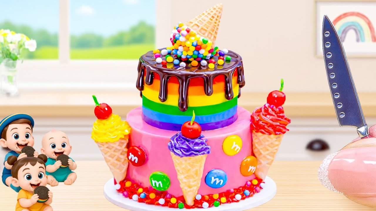 Mini Rainbow Cake 🍰 | Satisfying Chocolate Drip & Colorful Ice Cream Cake