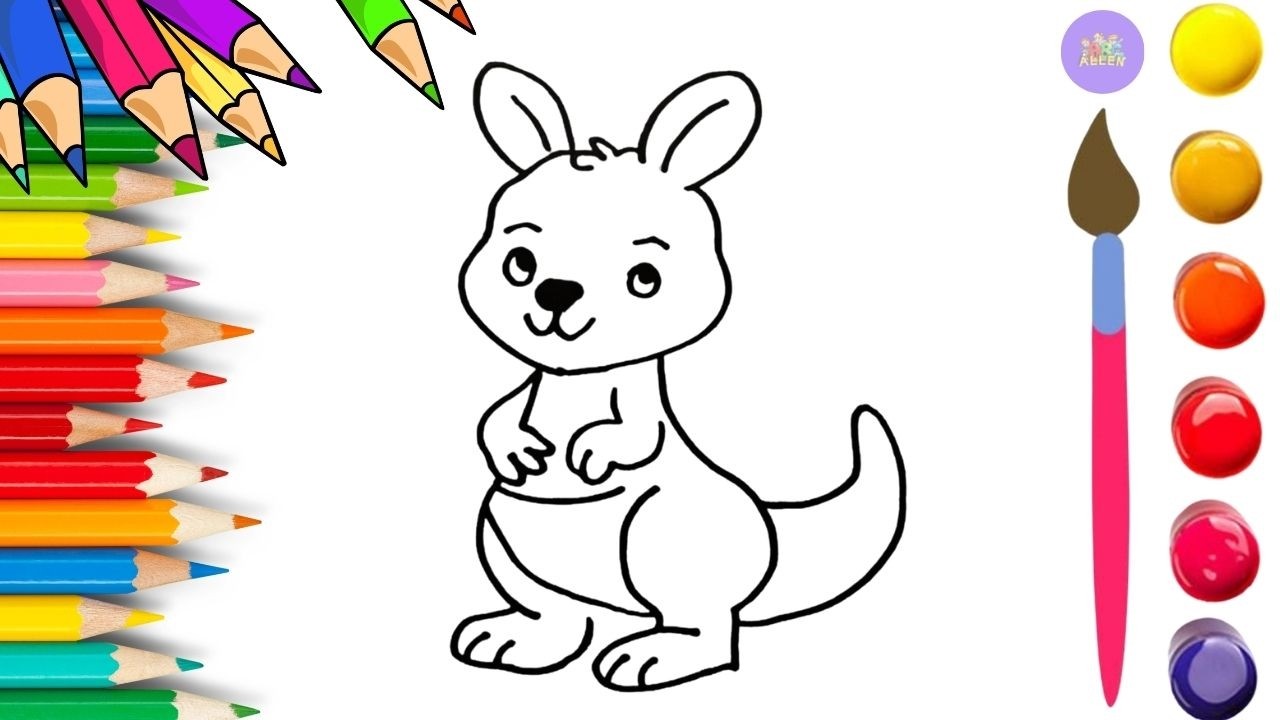 How To Draw cute Kangaroo Drawing, Painting & Coloring For Kids and Toddlers_🌈🎨
