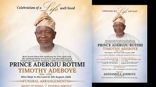 CELEBRATION OF LIFE WELL LIVED, PRICE ADEROJU ROTIMI TIMOTHY ADEBOYE  NIGHT OF SONG
