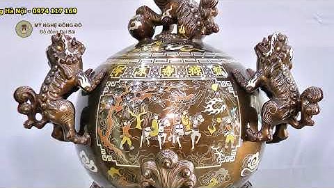 Quả đỉnh đồng tròn khảm ngũ sắc Thất Lân Vờn Cầu